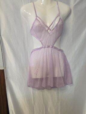 Exposed by Magic Silk Lavender Glitter Dot Mesh Babydoll Lingerie S/M.